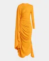Bottega Veneta Draped Matte Viscose Jersey Cape Maxi Dress In Tangerine