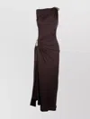 Bottega Veneta Draped Metallic One Shoulder Ruched Dress In Brown