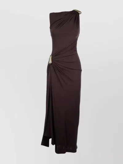 Bottega Veneta Draped Metallic One Shoulder Ruched Dress In Brown