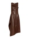 Bottega Veneta Asymmetric Draped Leather Midi Dress In Brown