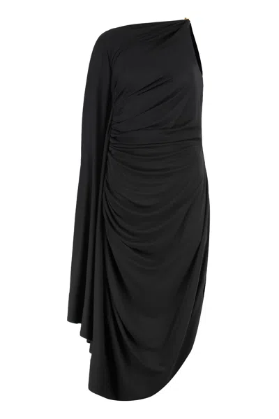 Bottega Veneta Draped One-shoulder Dress In Black