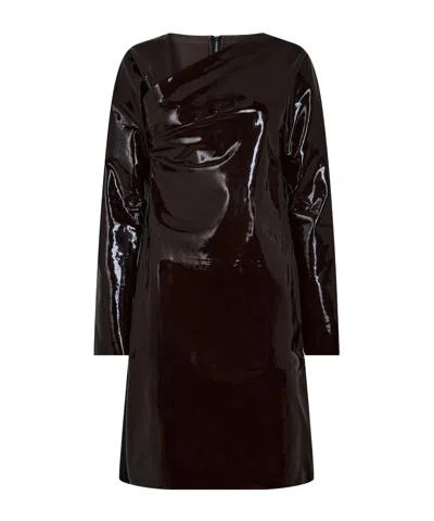 Bottega Veneta Draped Textured Mini Dress In Brown