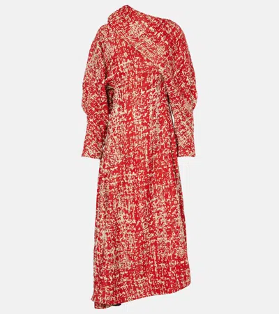 Bottega Veneta Draped Tweed Maxi Dress In Red