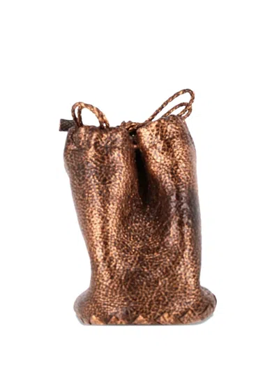 Pre-owned Bottega Veneta Drawstring Leather Clutch Bag In Brown