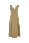 Bottega Veneta Dress Cotton Blend V-neckline In Beige O Tan