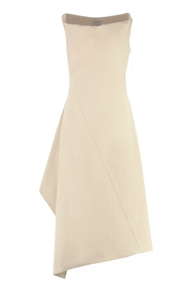 Bottega Veneta Asymmetric Cotton Midi Dress For Women In Neutral