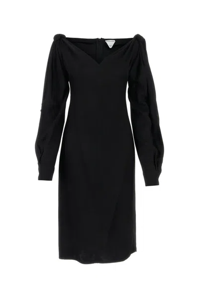 Bottega Veneta Viscose Midi Dress Knotted Shoulders In Black