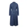 Bottega Veneta Viscose Midi Dress Flared Skirt In Blue