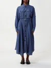 Bottega Veneta Viscose Midi Dress Flared Skirt In Blau