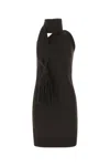 Bottega Veneta Asymmetric Knitted Haltner-neck Dress In Brown