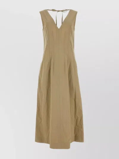 Bottega Veneta Dress Cotton Blend V-neckline In Brown