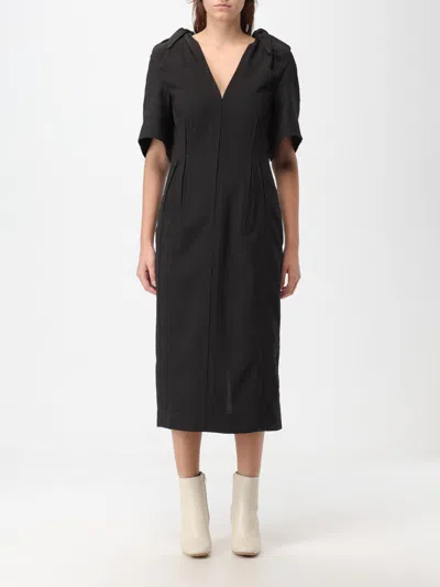 Bottega Veneta Dress In Checkered Wool Blend In Black