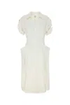 Bottega Veneta Shoulder Detail Belted Waist Embroidered V-neck Dress In White