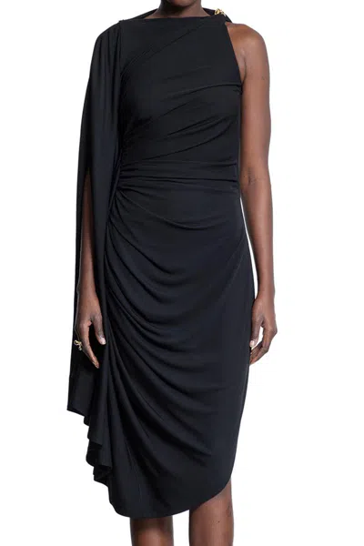 Bottega Veneta Black One-shoulder Draped Midi-dress