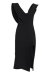 Bottega Veneta Structured Side-slit Double Melange Midi Dress In Black