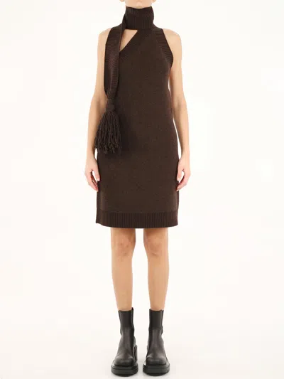 BOTTEGA VENETA BROWN ONE SHOULDER DRESS