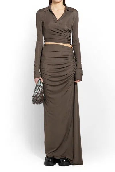 Bottega Veneta Long Flowing Dress In Brown