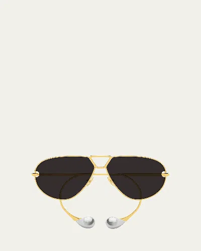 Bottega Veneta Drop 64mm Metal Aviator Sunglasses In Gold
