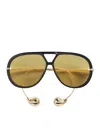 Bottega Veneta 'aviator' Black And Yellow Sunglasses With Metal Temples With Drop Detail In Recycled In Yellow