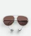 Bottega Veneta Drop Aviator Sunglasses In Shiny Transparent Light Grey