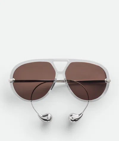 Bottega Veneta Drop Aviator Sunglasses In Shiny Transparent Light Grey