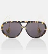 Bottega Veneta Black Sunglasses With Drop Detail On The Temples And Leopard Print Detail In Acetate In Multicoloured