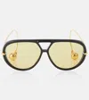 Bottega Veneta 'aviator' Black And Yellow Sunglasses With Metal Temples With Drop Detail In Recycled