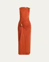 Bottega Veneta Drop Detail Gathered Matte Crepe Jersey Maxi Dress