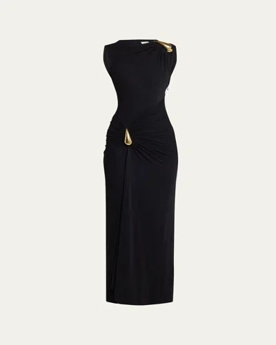 BOTTEGA VENETA DROP DETAIL GATHERED MATTE CREPE JERSEY MAXI DRESS