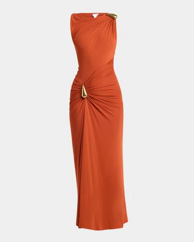Bottega Veneta Drop Detail Gathered Matte Crepe Jersey Maxi Dress