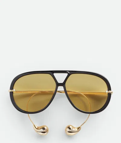 Bottega Veneta Drop Aviator Sunglasses In Black/yellow
