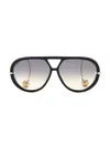 Bottega Veneta Eyewear Pilot Frame Sunglasses In Black  Silver  & Brown