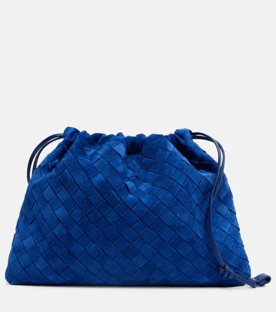 Bottega Veneta Dustbag Intrecciato Suede Pouch In Blue