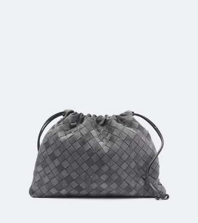 Bottega Veneta Dustbag Small Suede Pouch In Grey