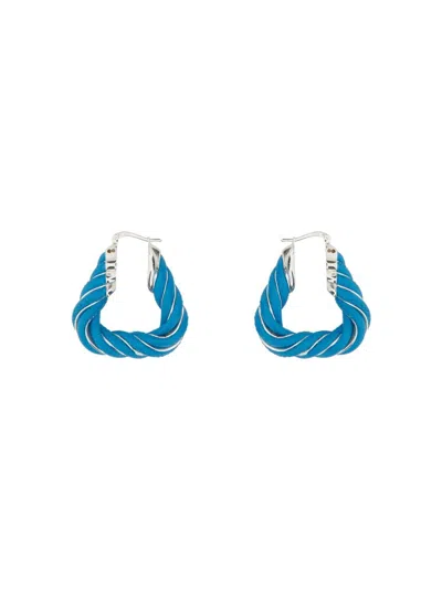 Bottega Veneta Women Triangular Twist Hoop Earrings In Blue