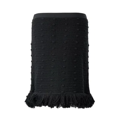 Bottega Veneta Knit Skirt With Fringed Hemline And Crochet Motif In Brown