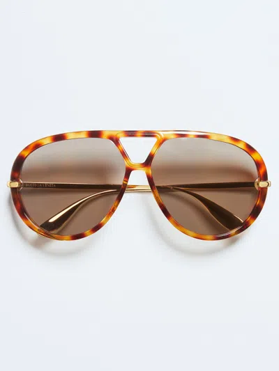 Bottega Veneta Elegant Metal Temples Sunglasses With Gold Finish In Marrone