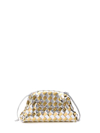 Bottega Veneta Elegant Mini Pouch Handbag In Gold Lambskin With Wavy Pavimento Effect In Gray