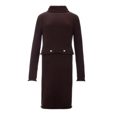 Bottega Veneta Viscose Turtleneck Dress Long Sleeves Buttons In Burgundy