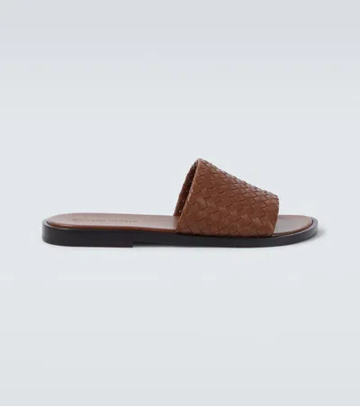 Bottega Veneta Elio Intrecciato Leather Slides In Brown