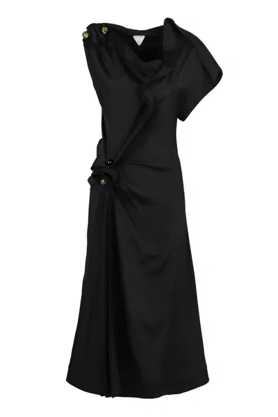 Bottega Veneta Embellished Button Gathered Viscose Dress In Black