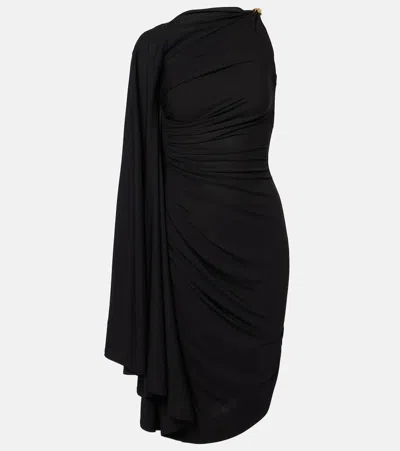 Bottega Veneta Asymmetric Cape-effect Embellished Draped Jersey Dress In Black