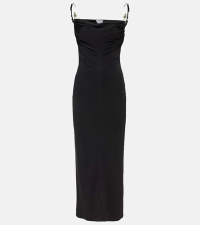 Bottega Veneta Embellished Ruched Crepe Maxi Dress In Black