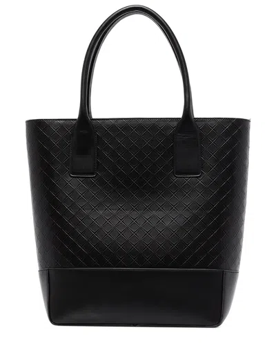 Bottega Veneta Embossed Intrecciato Leather Tote In Black