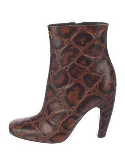Pre-owned Bottega Veneta Embossed Leather Animal Print Boots In Brown