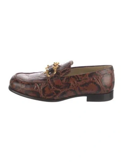 Pre-owned Bottega Veneta Embossed Leather Animal Print Loafers In Brown