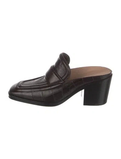Pre-owned Bottega Veneta Embossed Leather Mules In Brown
