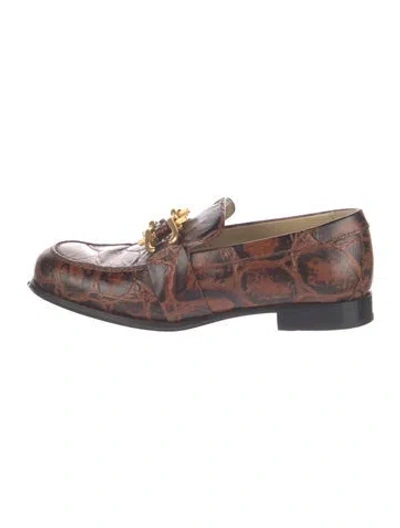 Pre-owned Bottega Veneta Embossed Leather Patterned Loafers In Brown