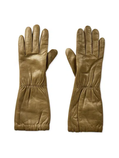 Bottega Veneta Embossed Logo Leather Gloves For Women In Green