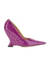 Bottega Veneta Croc-embossed Leather Wedge Pumps In Pink